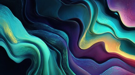 Aufkleber - Iridescent wavy surface with pastel colors creating abstract flowing design, digital rendering for modern aesthetic visuals