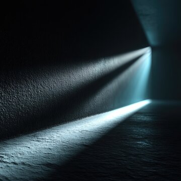 Abstract Blue Light Beam in Dark Matte Black Background