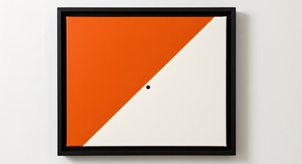 Aufkleber - Framed abstract painting with orange and white diagonal split and a small black dot near center