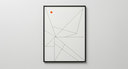 Aufkleber - Framed minimalist art with black lines and a single orange circle on a white wall background