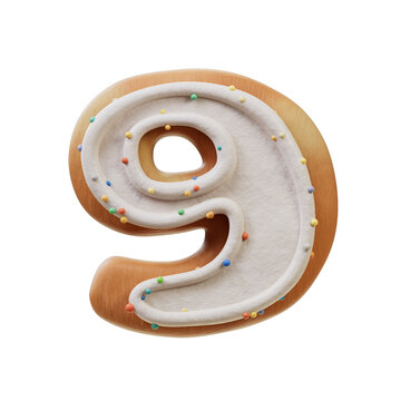 3D Font.Biscuit Donut Font Concept. Isometric Alphabet. Numbers And Letters. 3d rendering isolated on white background