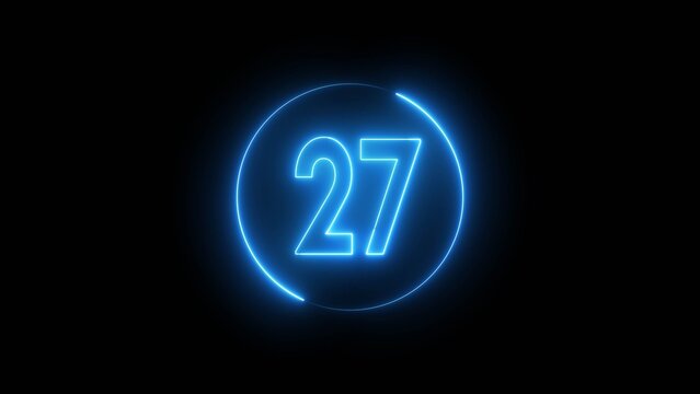 Glowing neon number. Neon counting number 27 text illustration.