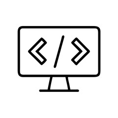 Fototapete - Outline of a computer monitor displaying coding symbols, including angle brackets and a forward slash symbol