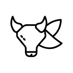 Poster - Outline drawing of a cow head with horns and a geometric shape resembling wings on the right side