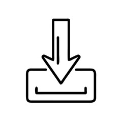 Fototapete - Black outline of download icon with downward arrow pointing into a rectangular container shape image