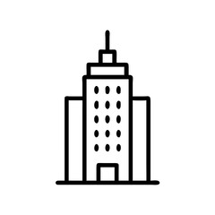 Poster - Illustration of a tall building with multiple floors and a spire on top in a simple line drawing style