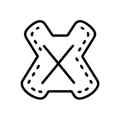 Poster - Illustration of a stylized x shaped object with rounded edges and dashed lines on the sides outlined in black