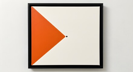 Aufkleber - Framed abstract painting with orange triangle and white background with a single black dot at center