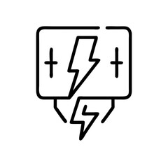 Poster - Illustration of two electrical outlets with plus signs and lightning bolts in a black outline design