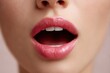 © Bojan - Closeup of female pink lips, open mouth with teeth visible. Macro shot of beautiful caucasian woman part of the face with no makeup.