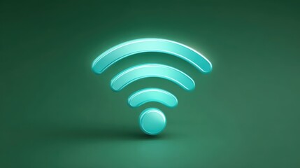 Aufkleber - Glowing aqua wi fi symbol on green background. This 3d icon represents wireless internet connectivity technology and strong network signal for communication and data transfer
