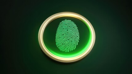 Poster - Green glowing fingerprint scanner provides secure biometric access. This futuristic technology concept shows user identification and digital authentication for data protection and privacy
