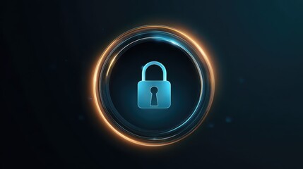Poster - Glowing blue padlock icon symbolizing digital security and cyber protection. This abstract technology concept represents data safety online with futuristic circular light