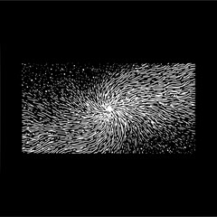 Leinwandbilder - White lines radiating from a central point on a black background with scattered white dots creating a pattern