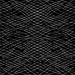 Leinwandbilder - Abstract white grid pattern on black background with distorted lines and symmetrical arrangement design
