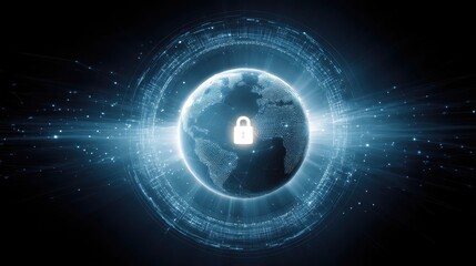 Aufkleber - Global cybersecurity and data protection concept. digital earth with secure lock at its center shows internet network security and advanced futuristic technology for privacy