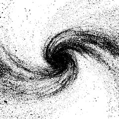 Poster - A black and white swirling vortex with scattered dots creating a dynamic and abstract composition