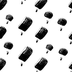 Leinwandbilder - Monochrome seamless pattern of hot air balloons floating in the sky in a repeated design style