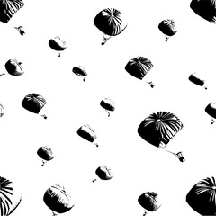 Poster - monochrome pattern of numerous parachutes descending against a solid white background in varied size