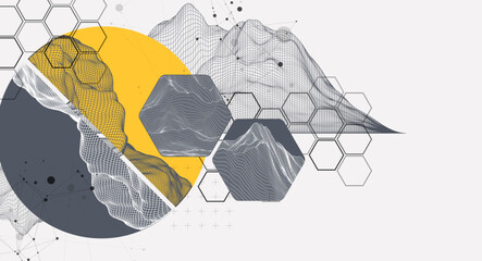 Poster - Abstract wireframe background. Modern science or technology art elements. Surface illustration inside circles