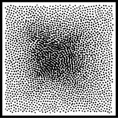 Leinwandbilder - Black and white stippled pattern with a dense central area of elongated dots in a square frame