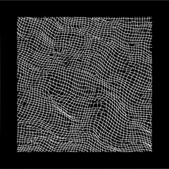 Leinwandbilder - White distorted grid pattern on black background creating an abstract visual texture and design element