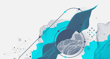 Poster - The abstract wave is made in a frame style. Template for science and technology presentation. Vector art.