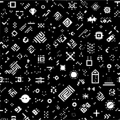Leinwandbilder - Monochrome background with a multitude of small geometric shapes and glyphs scattered across the surface
