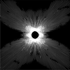 Leinwandbilder - Abstract black and white image featuring radiating lines from a central dark geometric shape