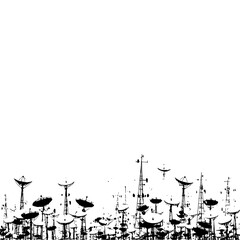 Leinwandbilder - Silhouette illustration of a field of communication towers and satellite dishes against a white background