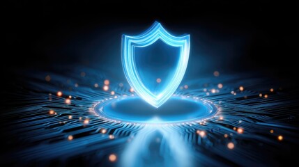 Aufkleber - Blue shield hologram symbol of security and digital protection. This technology concept represents firewall for cybersecurity creating feeling of confident data safety