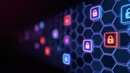 Aufkleber - Cybersecurity concept for data protection and network security. Digital technology and privacy concept with glowing lock icons on futuristic abstract background for safe system
