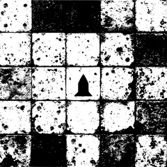 Leinwandbilder - Black and white square tiles with a rocket ship symbol in the center tile on a textured background