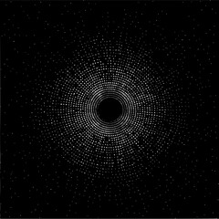 Leinwandbilder - Circular pattern of white dots radiating from a central black hole on a black background design element