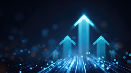 Aufkleber - Glowing blue arrow pointing upward on futuristic abstract background. This concept symbolizes technology growth success and business financial progress toward goal or achievement