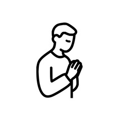 Poster - Simple line drawing of a person with hands clasped in prayer with head bowed on a white background