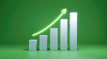 Aufkleber - Positive green bar chart with glowing arrow symbolizes growth success and progress. This graph shows financial increase for business investment and stock market forecast