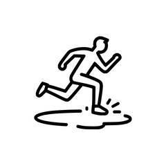 Poster - Outline drawing of a person running on a puddle with splashes in a black and white illustration