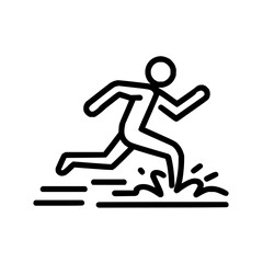 Poster - Person running through water depicted in a simple black outline style illustration on white background