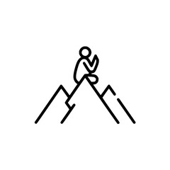 Poster - Person meditating on top of a mountain peak in a minimalist line art style with a white background