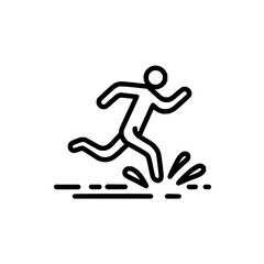 Poster - Illustration of a stick figure running through a puddle with water splashing in a simple black outline