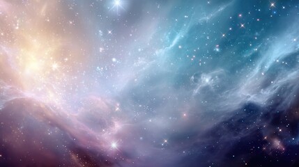 Poster - Cosmic wonders unfold in a blend of blue, pink, and gold, revealing a breathtaking Universe and the shimmering brilliance of countless stars