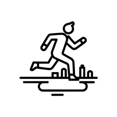 Poster - A minimalist line drawing of a person running or skipping over a body of water with splashing effect near feet