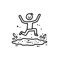 Poster - A whimsical doodle of a stick figure joyfully leaping over a puddle with arms raised in cheerful abandon