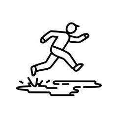 Poster - A joyful stick figure leaps over a puddle with arms raised in celebration against a white background art