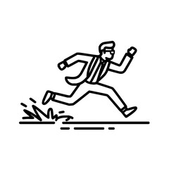 Poster - A stick figure running or jumping over a puddle with water splashing in a black and white illustration