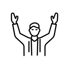 Leinwandbilder - A person with arms raised in the air standing on a platform in a minimalist line drawing illustration