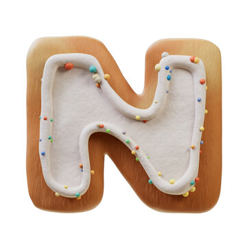 3D Font.Biscuit Donut Font Concept. Isometric Alphabet. Numbers And Letters. 3d rendering isolated on white background