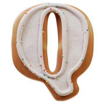 3D Font.Biscuit Donut Font Concept. Isometric Alphabet. Numbers And Letters. 3d rendering isolated on white background