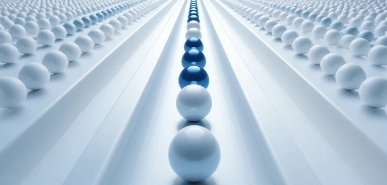 Abstract Blue and White Spheres:  Modern Minimalist Design,  Clean Corporate Concept,  Innovation and Leadership Theme.